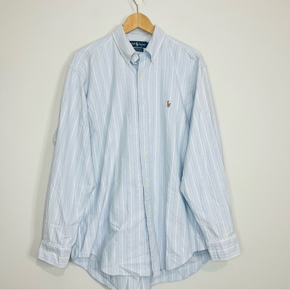 Ralph Lauren Blue Classic Striped Oxford Yarmouth Shirt 16.5 - Picture 1 of 7